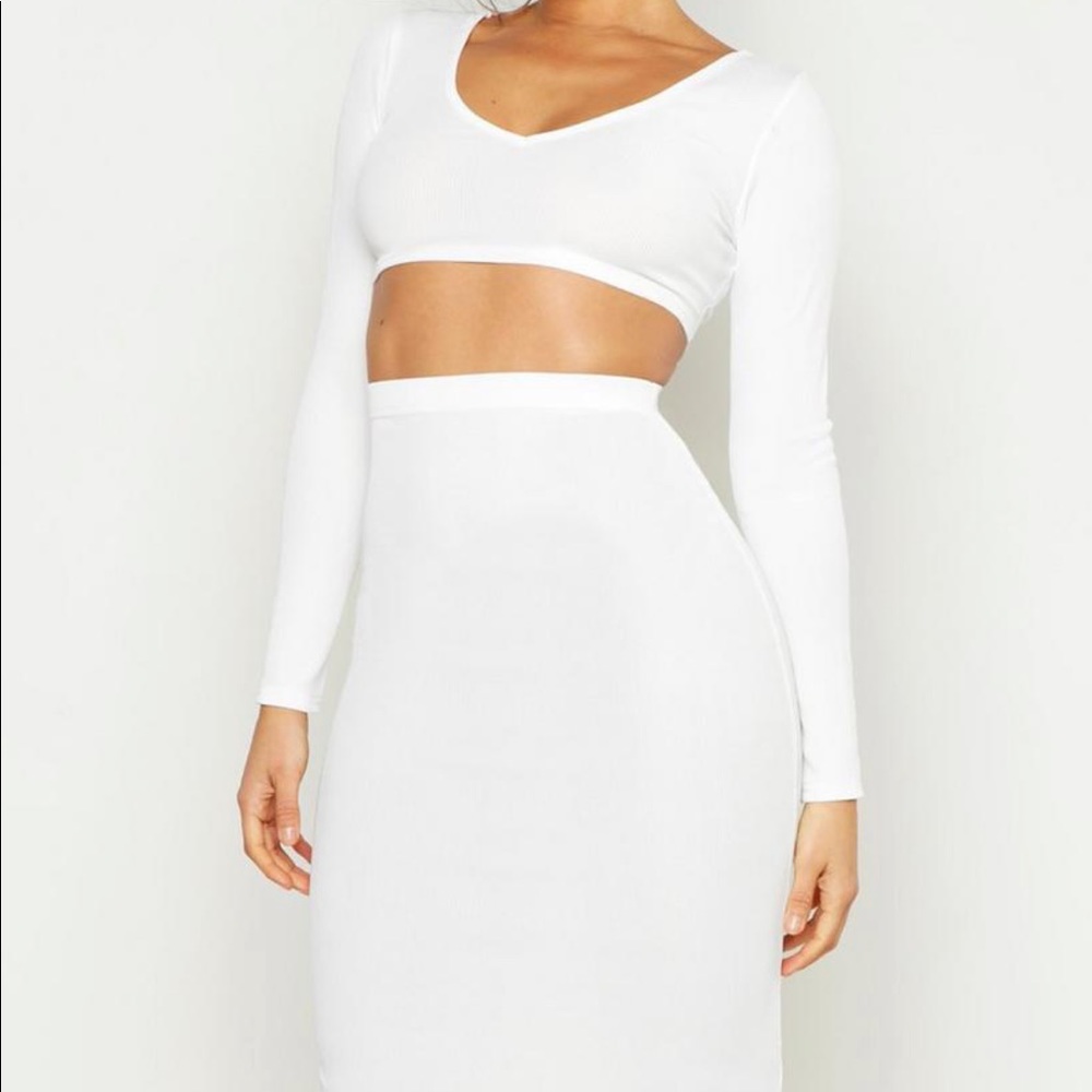 Long sleeve ribbed crop and skirt set